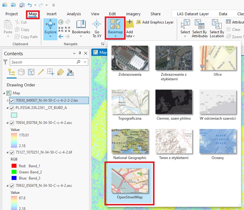 układ współrzędnych danych